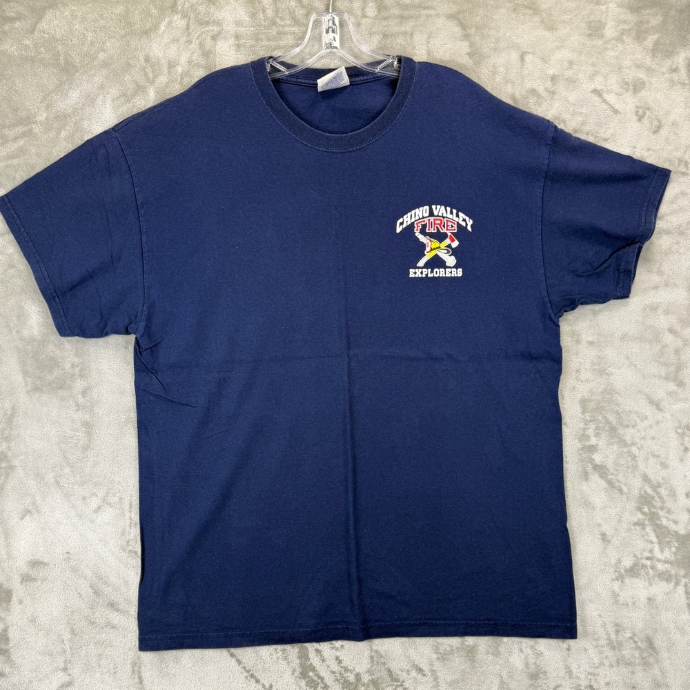 VTG Hanes Heavyweight Mens XL Navy Chino Valley Fire‎ Explorers Graphic T-Shirt